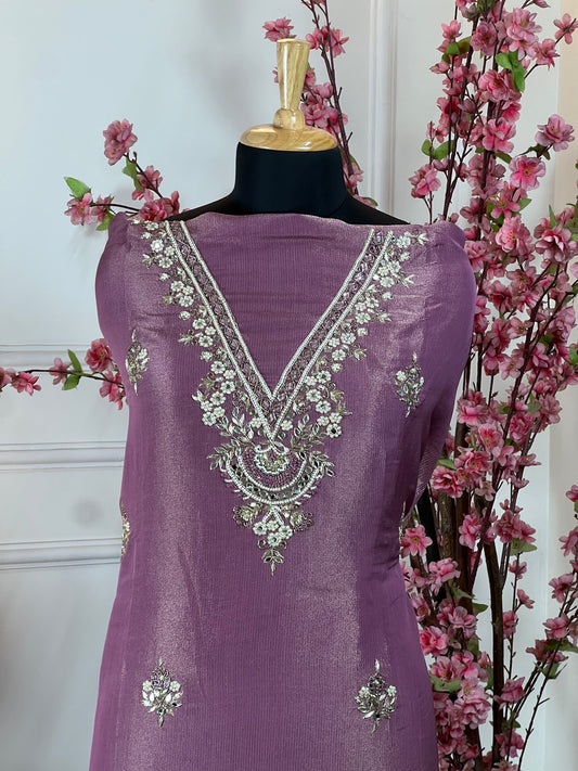 Top Pure ivory silk with pearl thread mirrors and nalki handwork Bottom Pure crape Dupatta Soft pure organja with lace work
