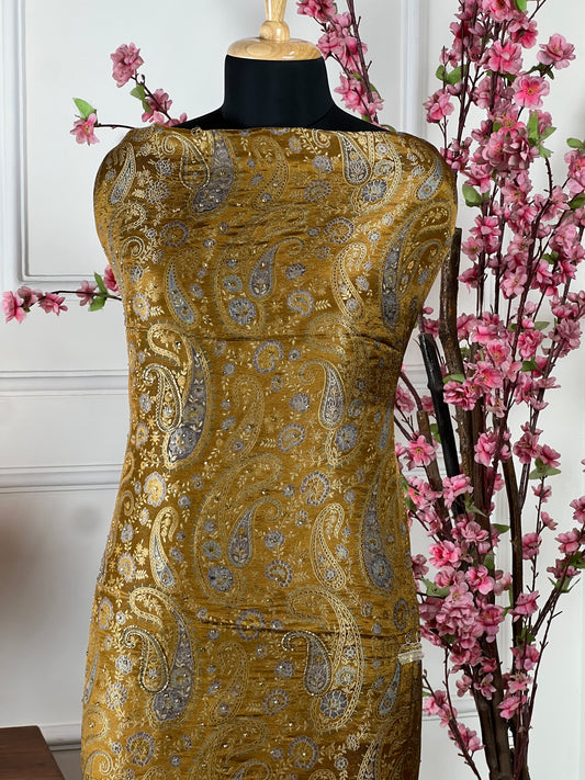 Top Pure brocket handwork with nalki sequin and pearl work on border back plain shimmer Bottom Pure soft opada Dupatta Pure chinon four side border with handwork and pipen