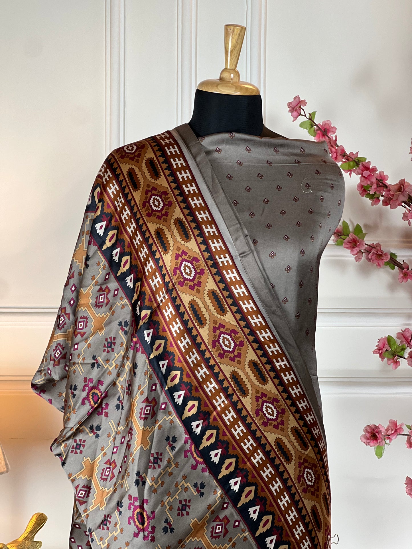 Top: Pure satin silk designer print; Bottom: Pure satin silk; Dupatta: Pure satin silk printed;