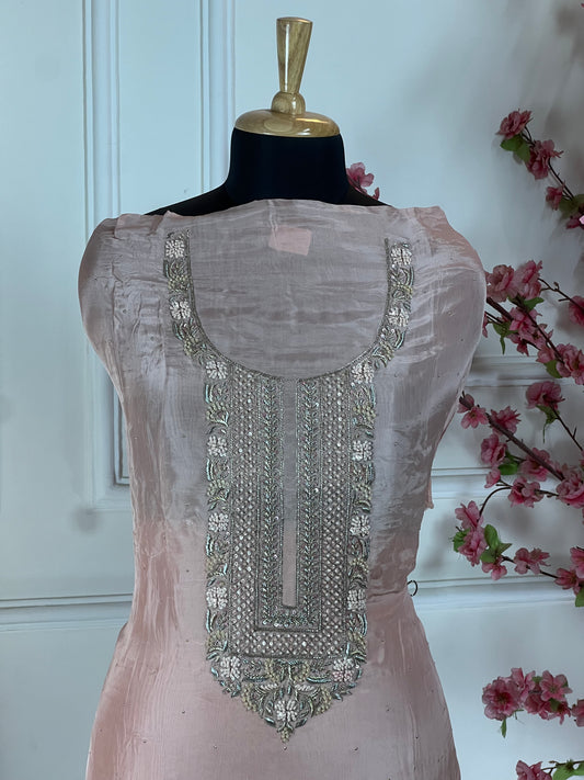 Top Pure Habutai silk with knot work dabka sitari work pearl handwork with proper finishing handwork Bottom Pure super soft opada Dupatta Pure Habutai silk weaving Banarasi dupatta with elegant work