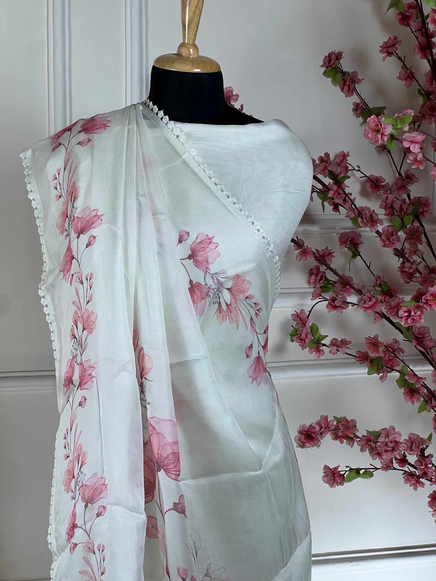 Top - Pure burbric designer printed on front and highlight work and thread work on border<br>Bottom - Pure muslin<br>Dupatta - Pure burbric printed and thread lace on border Art No 64