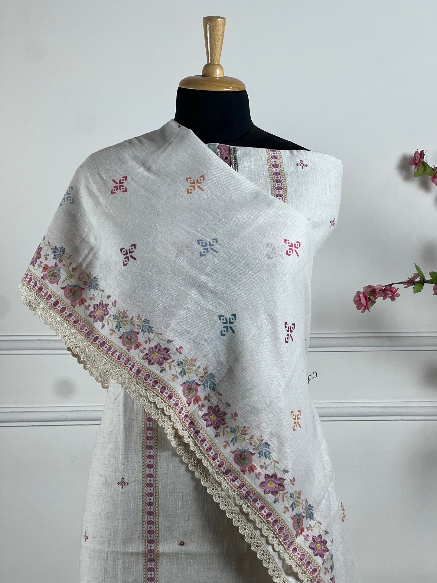 TOP: Kora cotton digital print handwork ; BOTTOM: Malai Cotton ; DUPATTA: Kora cotton digital printed stoll art no 0200