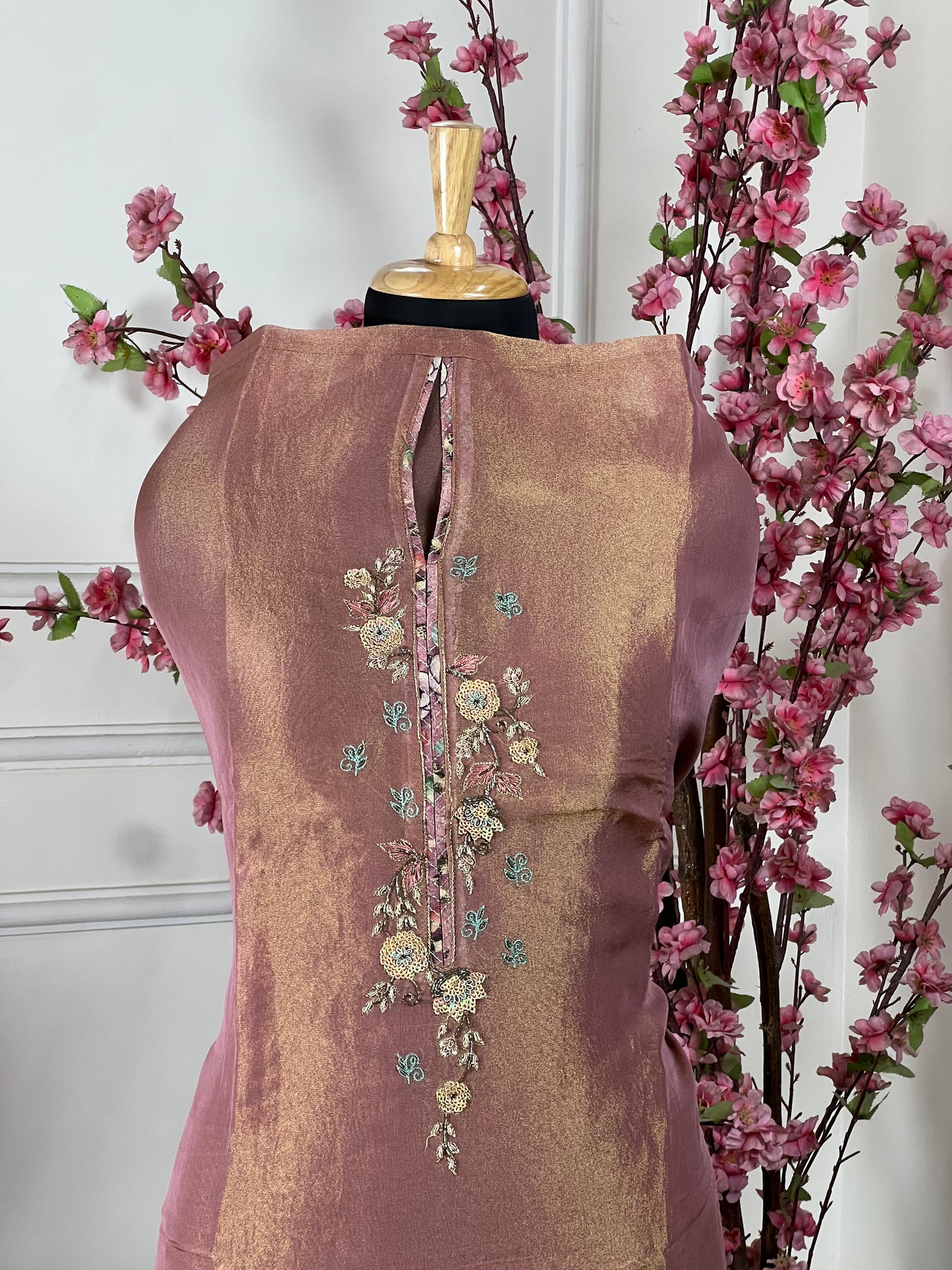 Top Pure shimmer silk with handwork Bottom Pure silk satin Dupatta Pure shimmer silk with heavy work