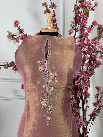 Top Pure shimmer silk with handwork Bottom Pure silk satin Dupatta Pure shimmer silk with heavy work