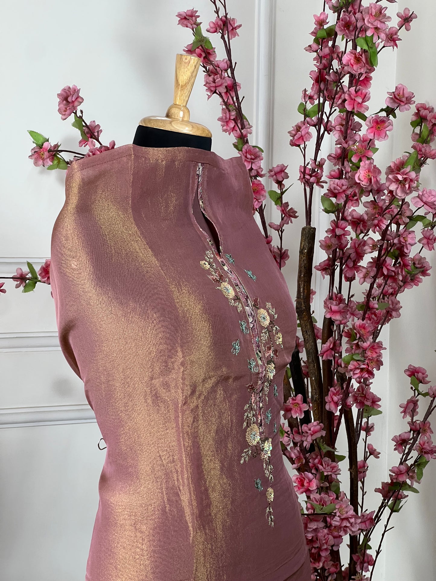 Top Pure shimmer silk with handwork Bottom Pure silk satin Dupatta Pure shimmer silk with heavy work