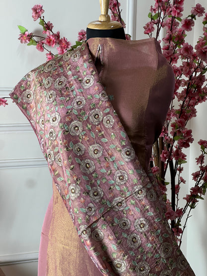 Top Pure shimmer silk with handwork Bottom Pure silk satin Dupatta Pure shimmer silk with heavy work