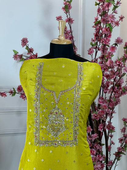 Top Pure ivory silk with dabka pearl handwork knot work and sequins Bottom Pure silk santoon Dupatta Pure organja printed with Banarasi work and tassels