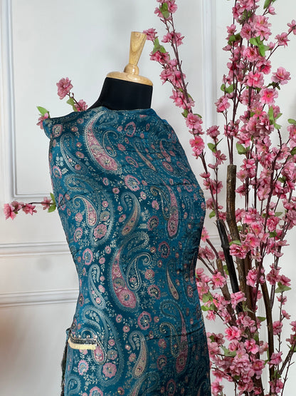 Top Pure brocket handwork with nalki sequin and pearl work on border back plain shimmer Bottom Pure soft opada Dupatta Pure chinon four side border with handwork and pipen1