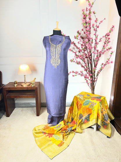 Top Pure osa silk with dabka nalki sequins and pearl handwork Bottom Pure soft opada silk Dupatta Pure Banarasi booti border printed dupatta