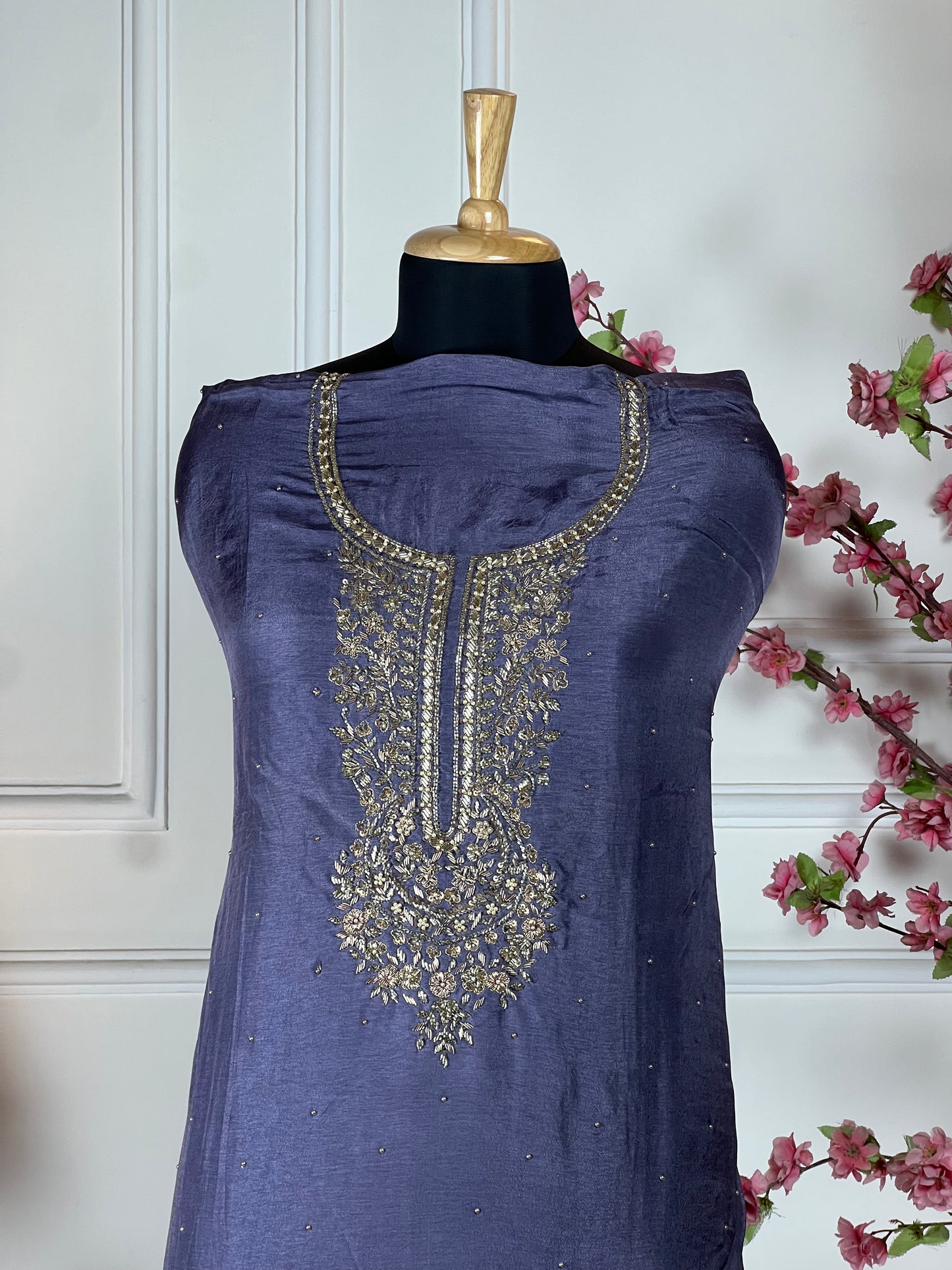 Top Pure osa silk with dabka nalki sequins and pearl handwork Bottom Pure soft opada silk Dupatta Pure Banarasi booti border printed dupatta