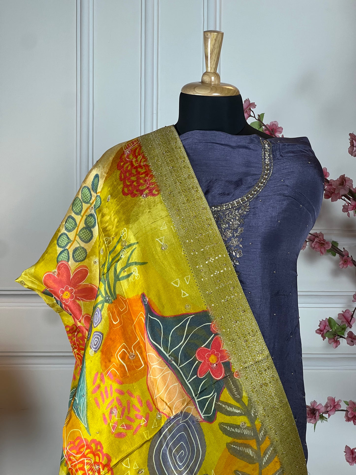 Top Pure osa silk with dabka nalki sequins and pearl handwork Bottom Pure soft opada silk Dupatta Pure Banarasi booti border printed dupatta