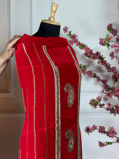 Top Pure crape with nalki dabka sequins and pearl handwork Bottom Pure soft opada silk Dupatta Pure chinon heavy handwork lace
