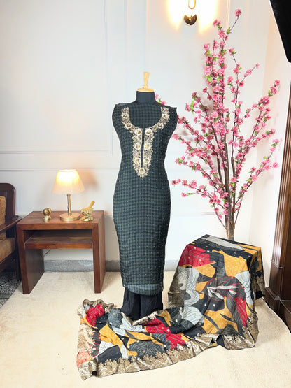 Top Pure organja printed with dabka and sequins handwork Bottom Pure soft upada Dupatta Pure organja with Banarasi borders