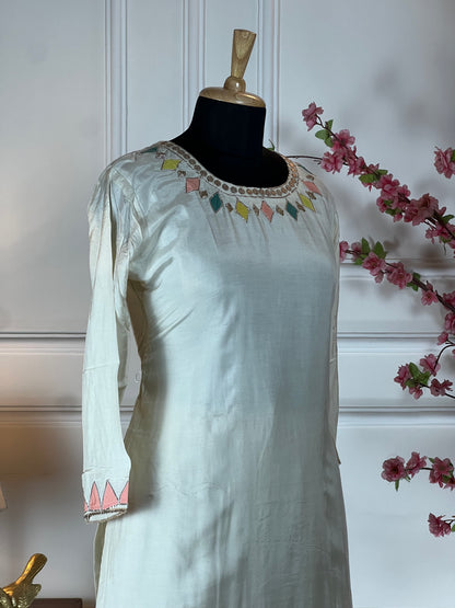Top Pure muslin semistitched with gota hand work Bottom Skirt stitched free size Dupatta or stole Pure chinon chiffon with sequin work
