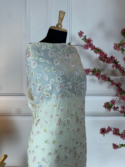 Top Pure mul cotton with Kashmiri thread work Bottom Plain crape Dupatta Pure chiffon painting dupatta