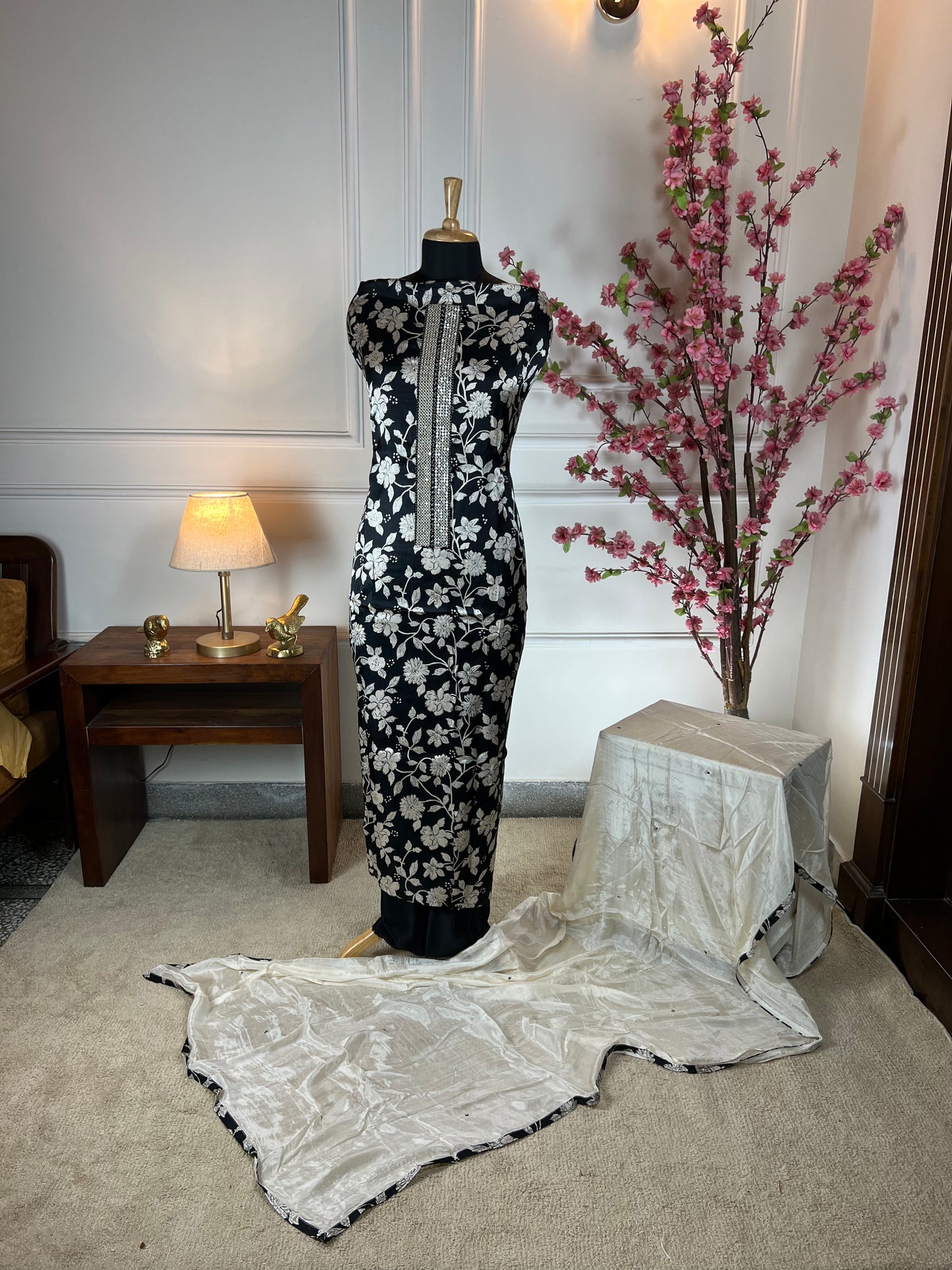 Top Pure satin silk print Bottom Pure soft pine silk Dupatta Pure soft pine silk