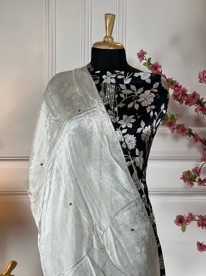 Top Pure satin silk print Bottom Pure soft pine silk Dupatta Pure soft pine silk