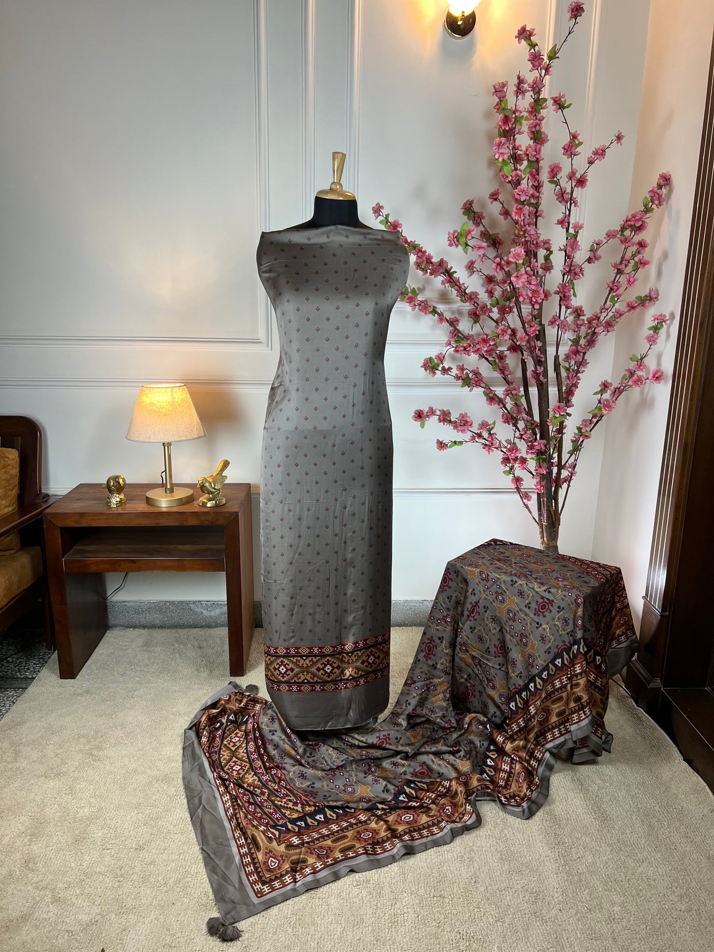 Top Pure satin silk designer print Bottom Pure satin silk Dupatta Pure satin silk printed