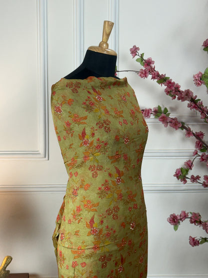 Top Pure soft organja silk with nalki sequins pearls sippi handwork on border and belt Bottom Pure soft opada silk Dupatta Pure soft organja silk with Banarasi border