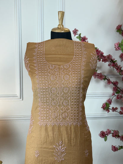 Top Pure mul fabric with thread handwork Bottom Pure crape 225 m approx Dupatta Pure mul fabric with thread handwork and golden border
