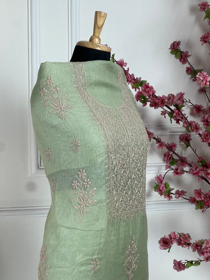 Top Pure mul fabric with contrast thread handwork Bottom Pure crape 225 m approx Dupatta Pure mul with thread handwork and golden border