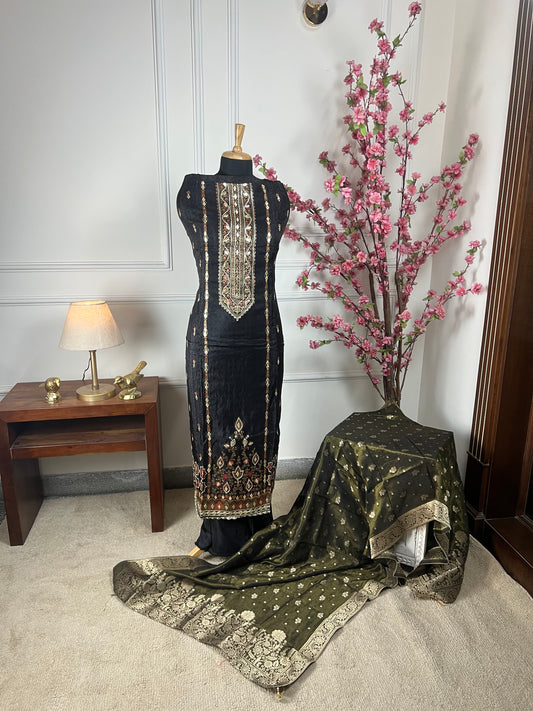 Top Pure organja silk soft Banarasi weaving with gota patti work Bottom Pure soft premium quality opada Dupatta Pure soft shimmer type Banarasi border with buti and suit border colour dupatta