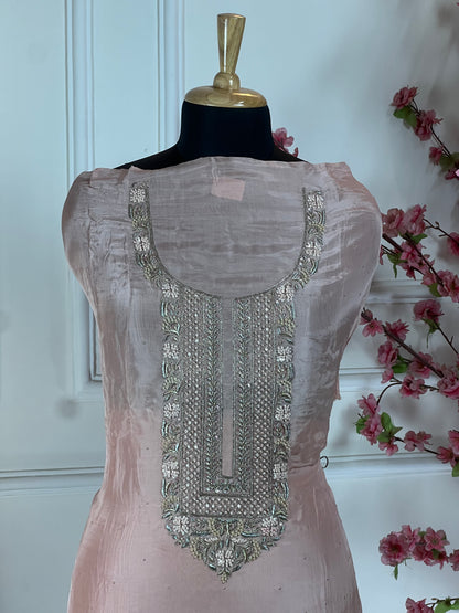 Top Pure Habutai silk with knot work dabka sitari work pearl handwork with proper finishing handwork Bottom Pure super soft opada Dupatta Pure Habutai silk weaving Banarasi dupatta with elegant work