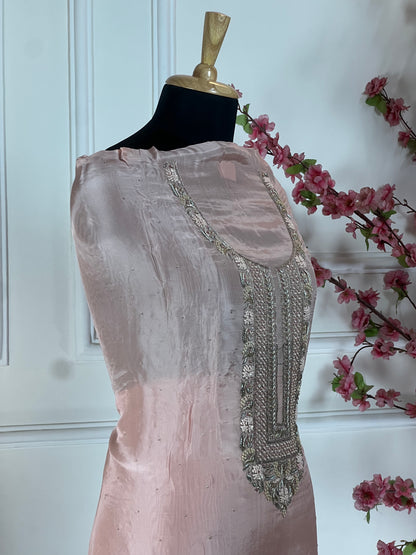 Top Pure Habutai silk with knot work dabka sitari work pearl handwork with proper finishing handwork Bottom Pure super soft opada Dupatta Pure Habutai silk weaving Banarasi dupatta with elegant work
