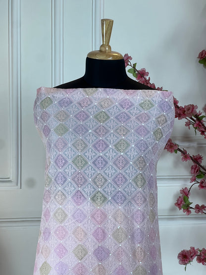 Top Pure organja with thread work and hand touching Bottom Pure muslin Dupatta Pure chiffon hand painting