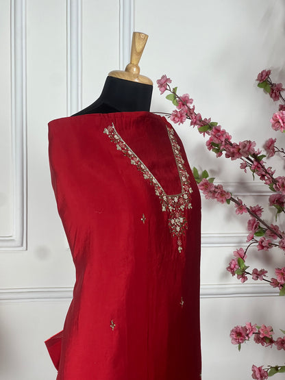 Top Pure modal satin silk with nalki moti gotapatti sequins handwork Bottom Same colour pure modal satin Dupatta Pure organja Banarasi weaving dupatta