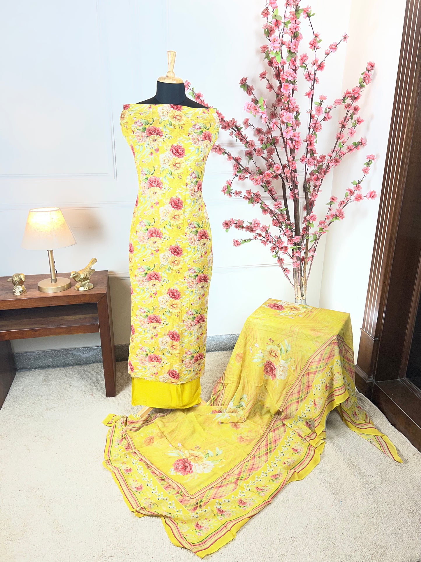 Top Pure jorgette print and thread jaal work on full shirt Bottom Pure crape Dupatta Pure jorgette printed premium quality
