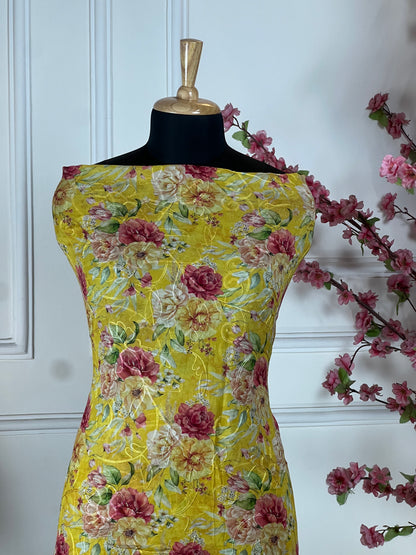 Top Pure jorgette print and thread jaal work on full shirt Bottom Pure crape Dupatta Pure jorgette printed premium quality