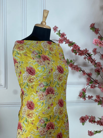 Top Pure jorgette print and thread jaal work on full shirt Bottom Pure crape Dupatta Pure jorgette printed premium quality