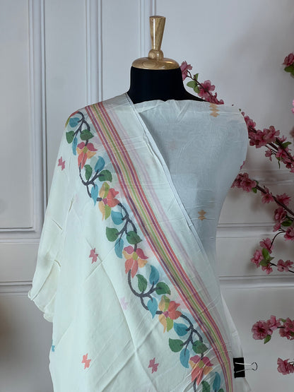 Top Pure jorgette designer print with kantha work and sequins Bottom Pure muslin Dupatta Pure jorgette four side print and boota work