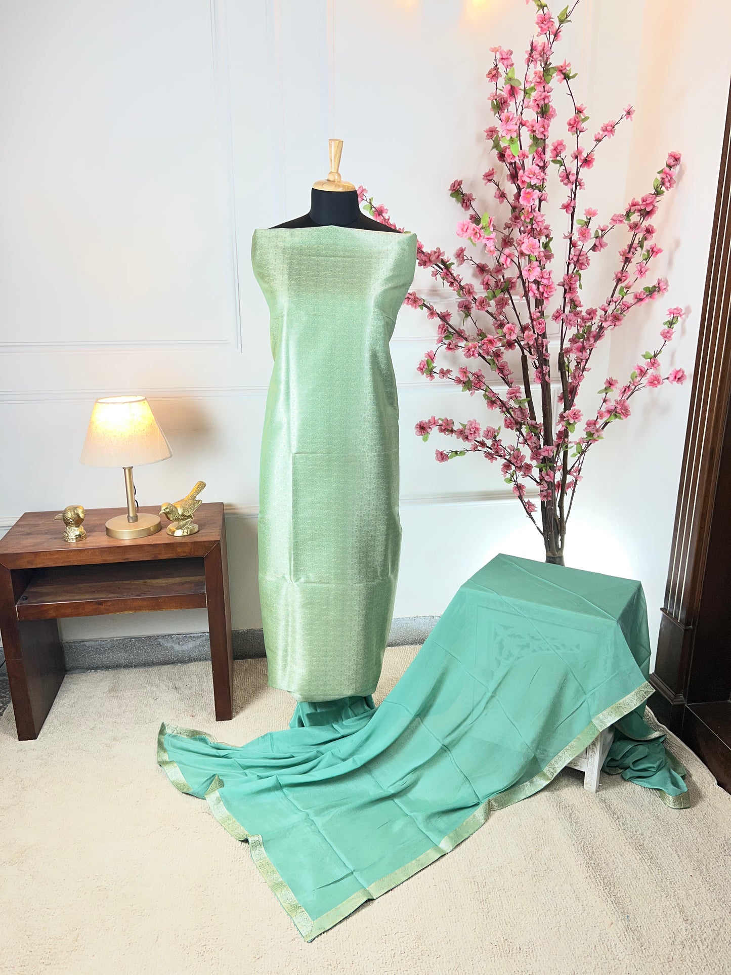 Top Pure brocket fabric Bottom Pure crape Dupatta Pure chinon four side brocket border