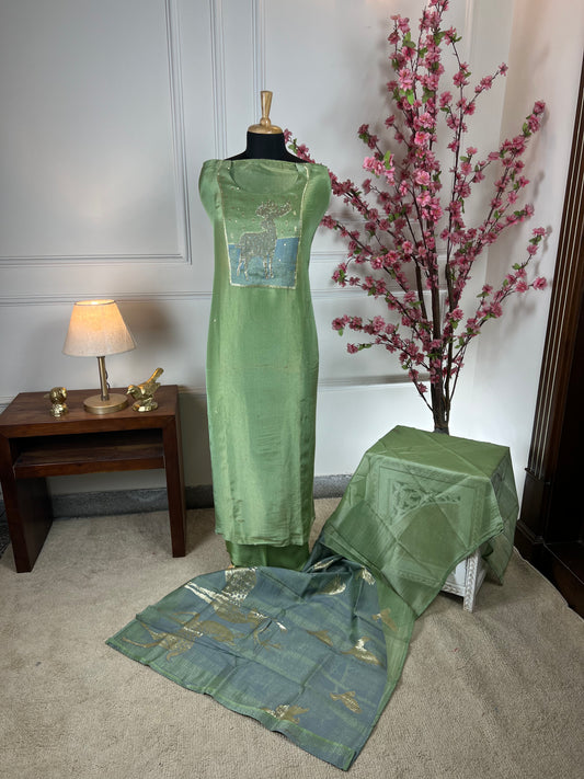 Top Pure shimmer silk designer Bottom Pure soft opada Dupatta Pure shimmer silk designer