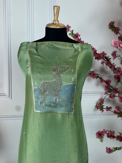 Top Pure shimmer silk designer Bottom Pure soft opada Dupatta Pure shimmer silk designer