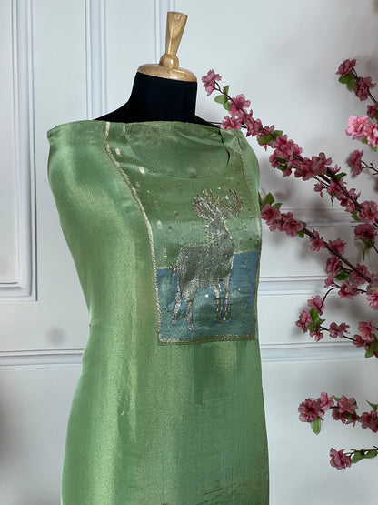 Top Pure shimmer silk designer Bottom Pure soft opada Dupatta Pure shimmer silk designer