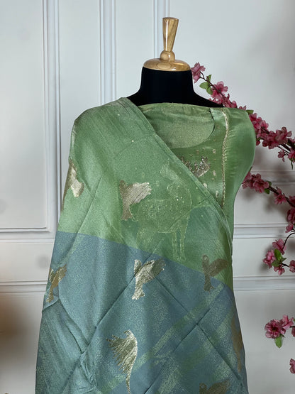 Top Pure shimmer silk designer Bottom Pure soft opada Dupatta Pure shimmer silk designer
