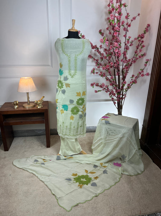 Top Pure bubsic designer paint print and highlight work on front and thread work on neck Bottom Pure muslin Dupatta Pure bubsic painted and highlight work