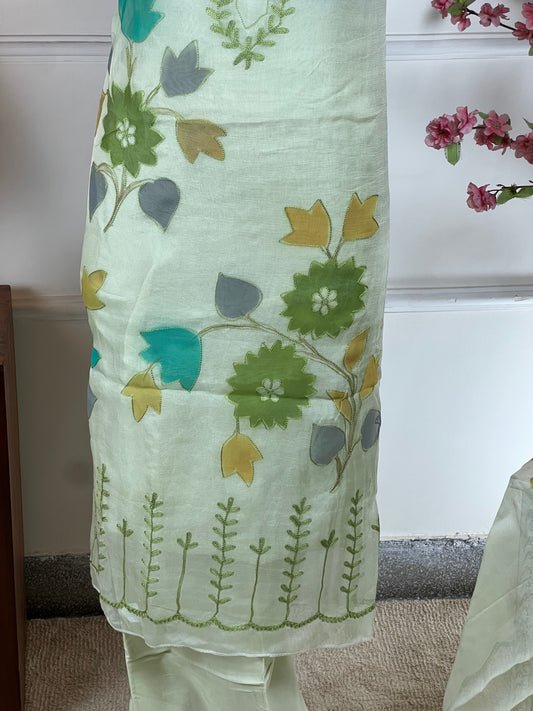 Top Pure bubsic designer paint print and highlight work on front and thread work on neck Bottom Pure muslin Dupatta Pure bubsic painted and highlight work
