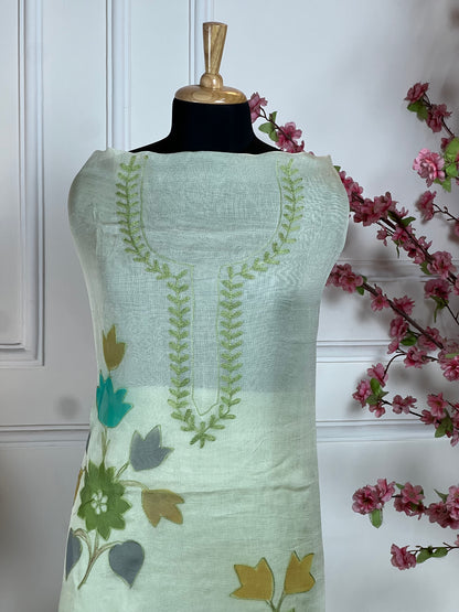 Top Pure bubsic designer paint print and highlight work on front and thread work on neck Bottom Pure muslin Dupatta Pure bubsic painted and highlight work
