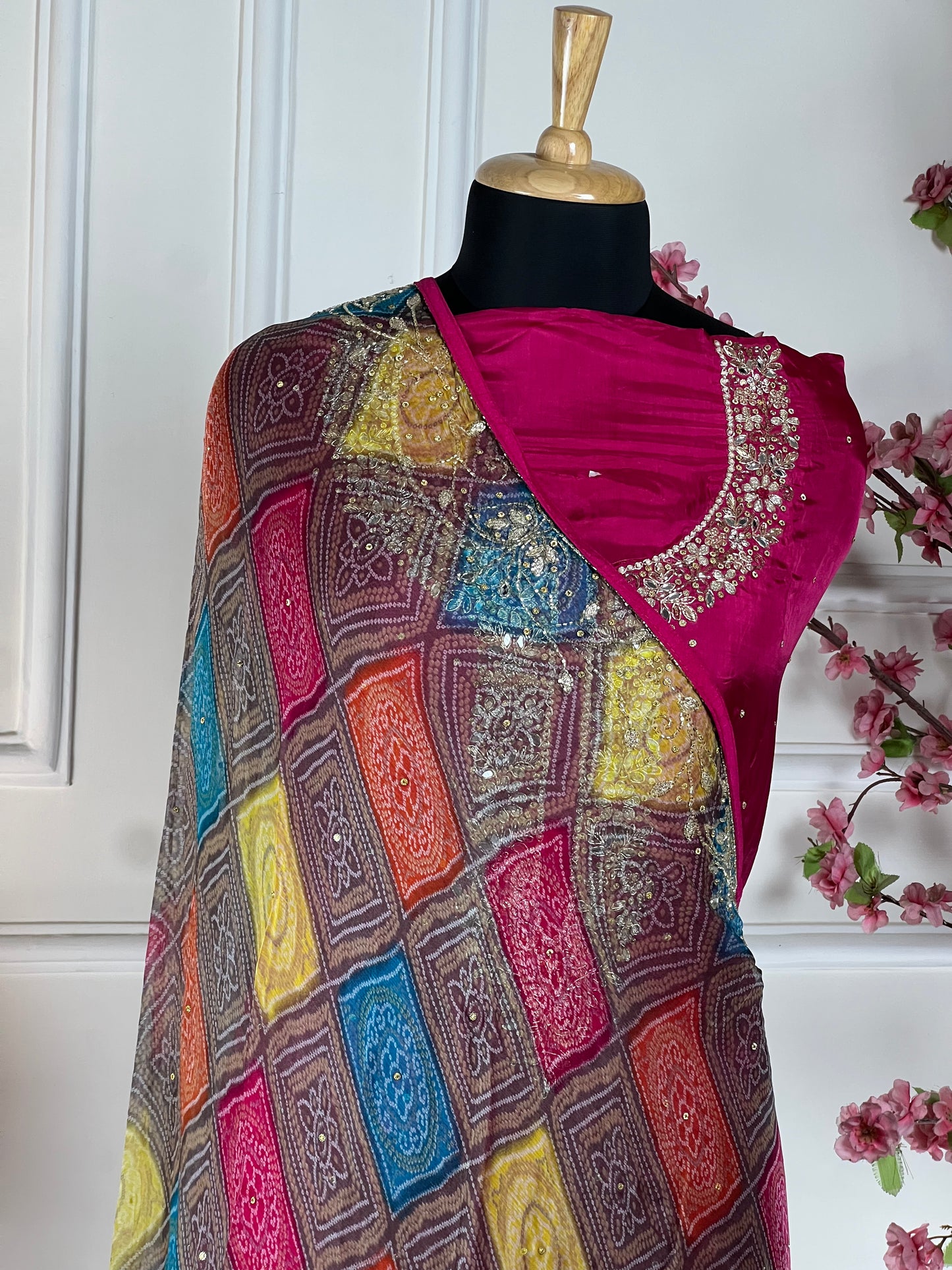 Top - Pure opada silk with heavy handwork and pearl, pearl dabka and mirror work<br>Bottom - Pure santoon silk, heavy quality<br>Dupatta - Pure printed with heavy handwork, mirror, nalki and sequins work Art No 68