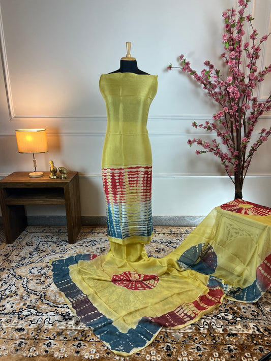 TOP: Twill Tie and dye ; BOTTOM: Muslin ; DUPATTA: Twill tie and dye  art no 0102
