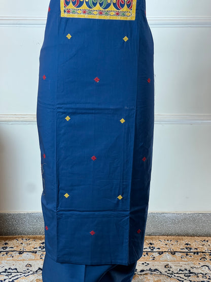 TOP: Cotton, Handwork, Patch work on neck and buti in Front ; BOTTOM: Cotton plain ; DUPATTA: Mul printed  art no 0108