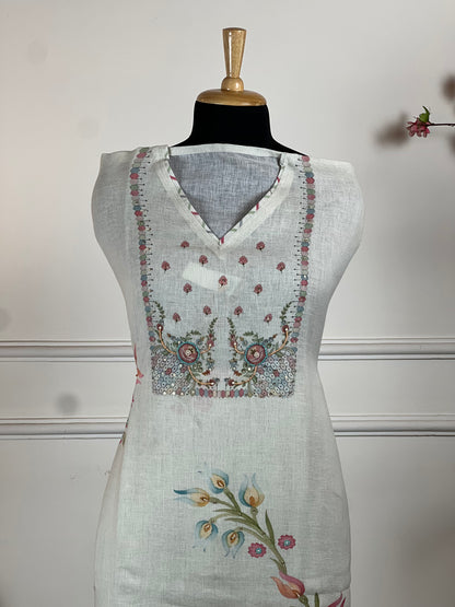 TOP: Linen cotton designer Print and beads work ; BOTTOM: plain cotton ; DUPATTA: Linen cotton designer printed  art no 0122