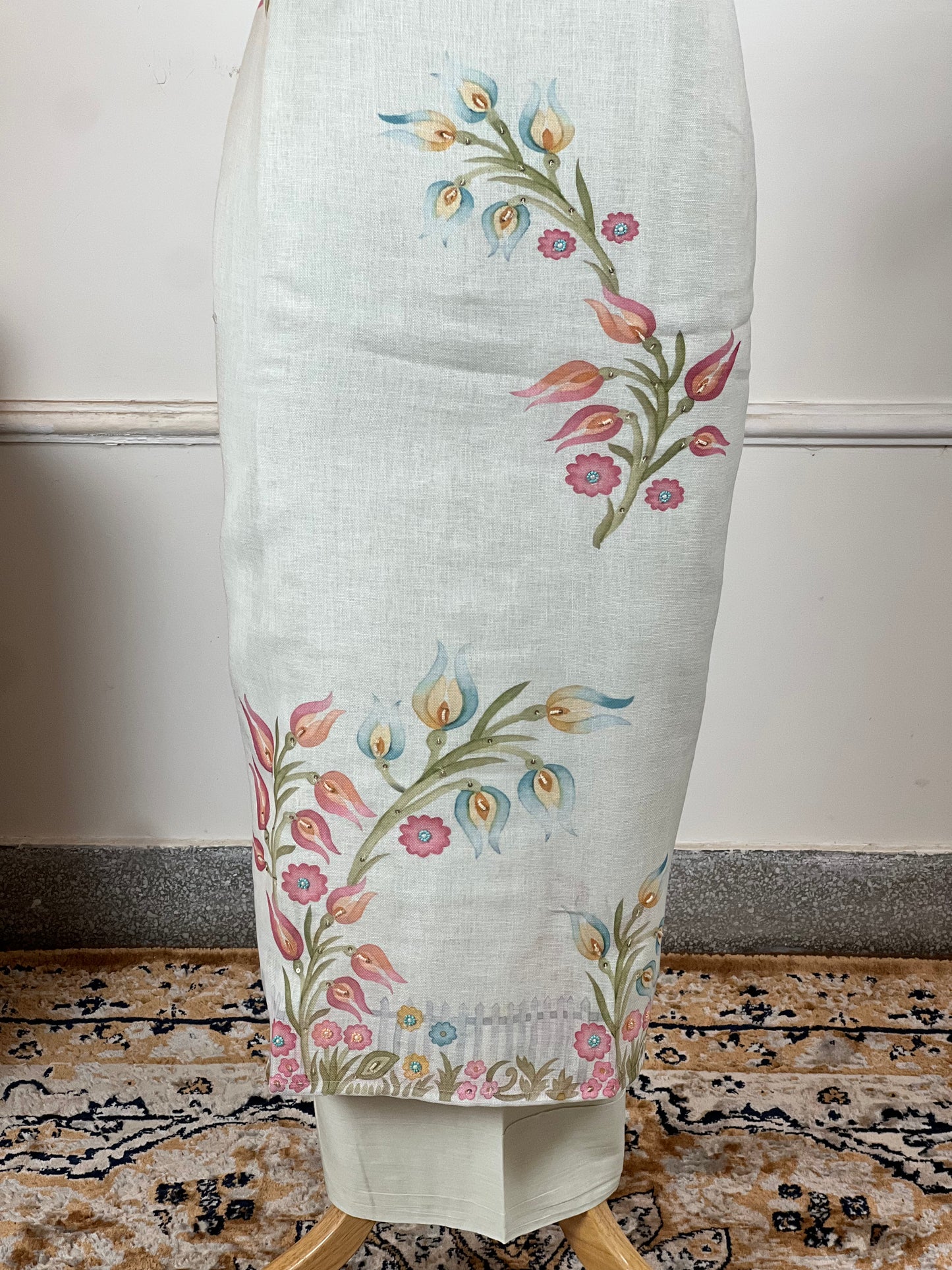 TOP: Linen cotton designer Print and beads work ; BOTTOM: plain cotton ; DUPATTA: Linen cotton designer printed  art no 0122