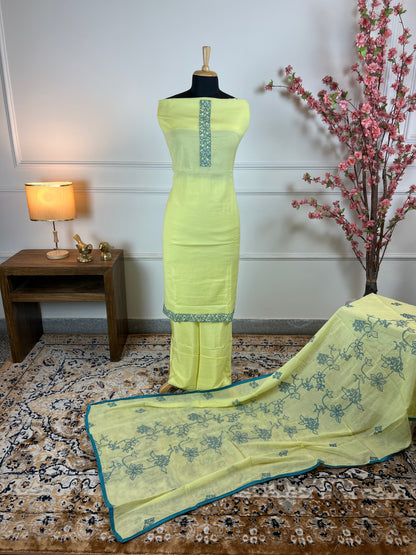 TOP: mul muslin with threadwork ; BOTTOM: Muslin silk ; DUPATTA: mul with thread work  art no 0123