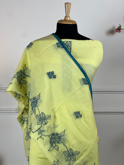 TOP: mul muslin with threadwork ; BOTTOM: Muslin silk ; DUPATTA: mul with thread work  art no 0123