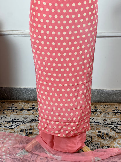 TOP: Crape polka dots ; BOTTOM: Crape ; DUPATTA: Pure printed  art no 0126